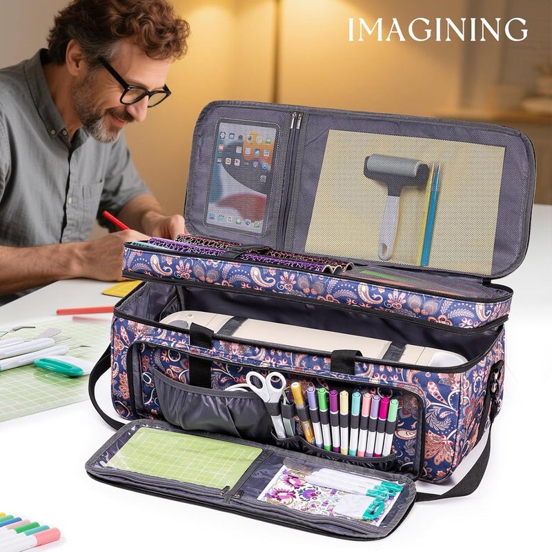 IMAGINING Carrying Case for Cricut Maker 3, Maker 4, Double-Layer Machine Bag with Cover for Cricut Explore 4, Explore 3, Explore Air 2, Storage Organizer for Cricut Accessories and Tools - Image 2
